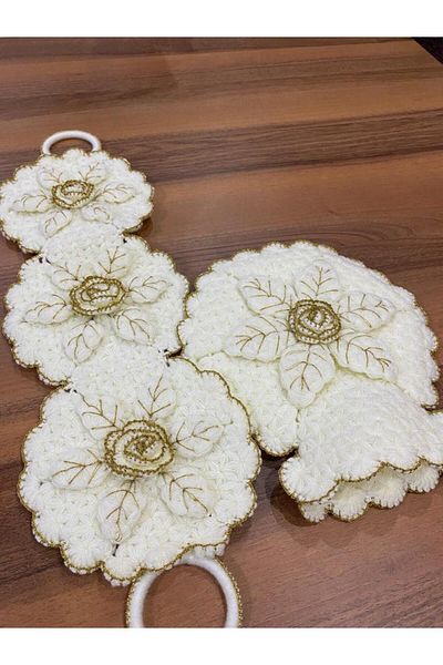 ONTİC Bath Washcloth, Dowry, Gift Plump Bowknot Flower Pattern Glittered Double Set Bathroom Washcloth