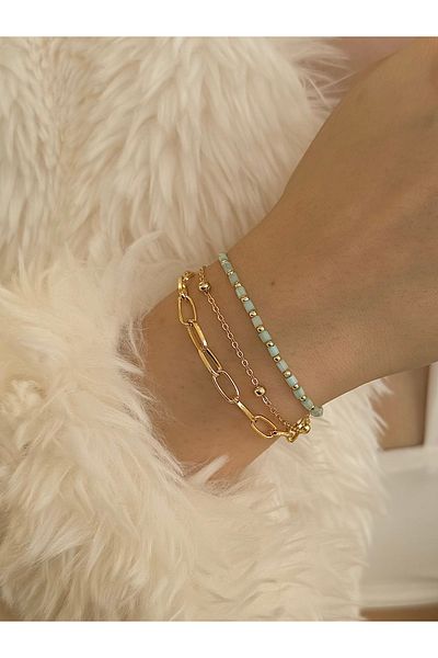 takıtarzım Women's turquoise crystal 3-piece combination bracelet