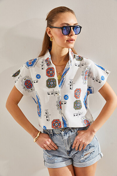 Bianco Lucci Női mintás denevér ujjú vászoning