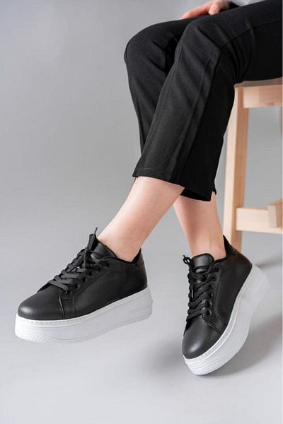 Butik Black lace-up white sole sneakers