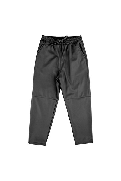 best kids Kız Çocuk Siyah Deri Havuç Pantolon