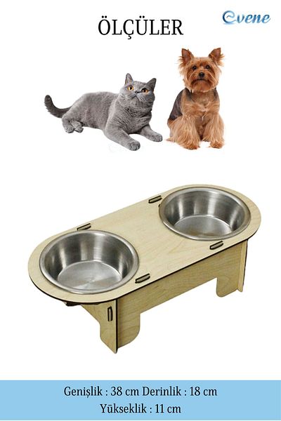 Evene Cat Food Bowl Cat Water Bowl Cat Food and Water Bowl Cat Food Bowl 2 Steel Bowl Model 1 Light Oak
