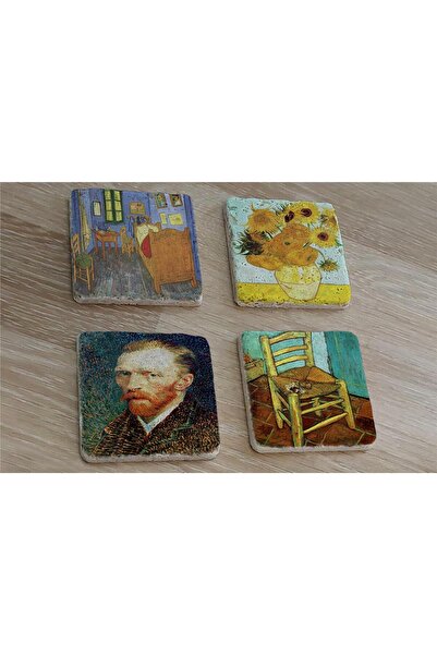 Tablosan مجموعة قواعد أكواب من الحجر الطبيعي من فان جوخ 4 قطع - قواعد أكواب من الحجر الطبيعي