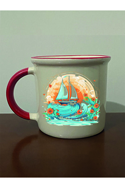 lili hediyelik صندل في البحر مطبوع عليه كوب ذو فم أحمر - كوب هدية من السيرامي...