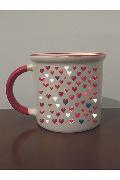 lili hediyelik Red Mouth Mug with Heart - Ceramic Tea, Coffee Gift Cup