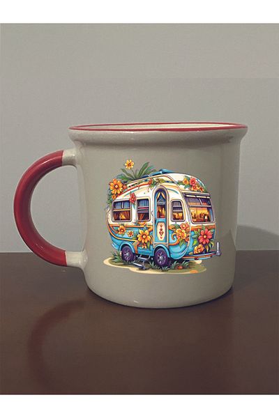 lili hediyelik Red Mouth Mug with Caravan - Ceramic Tea, Coffee Gift Cup