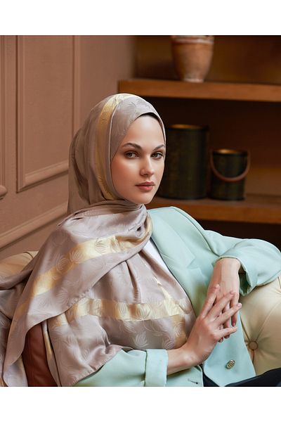 Scarf Gi Luxury Jacquard Shawl - 2 - Mink -