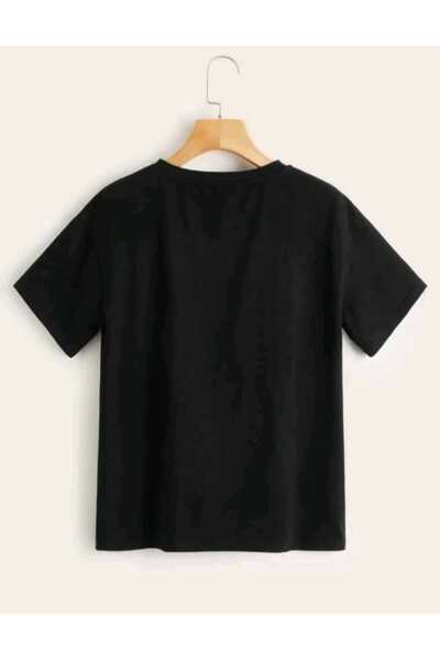 BETİLİNA Siyah Üçlü yüz Baskılı Oversize T-shirt