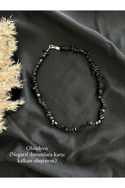Mistik Tasarım Obsidyen Kırık Doğal Taş Kolye