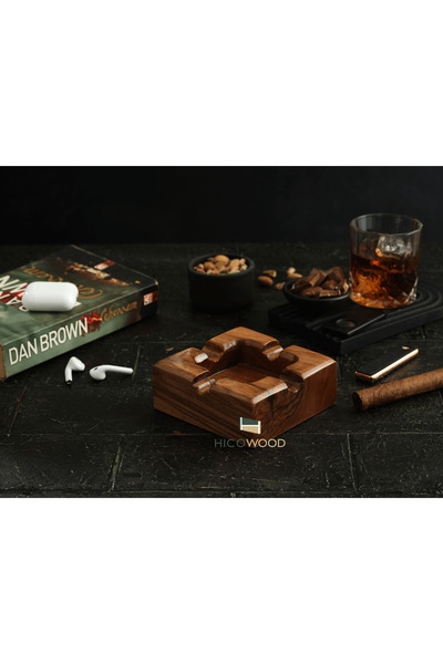 Genel Markalar Küba Doğal Ceviz Kül Tablası – 12x12x4 cm – Lazerle Ücretsiz İ...