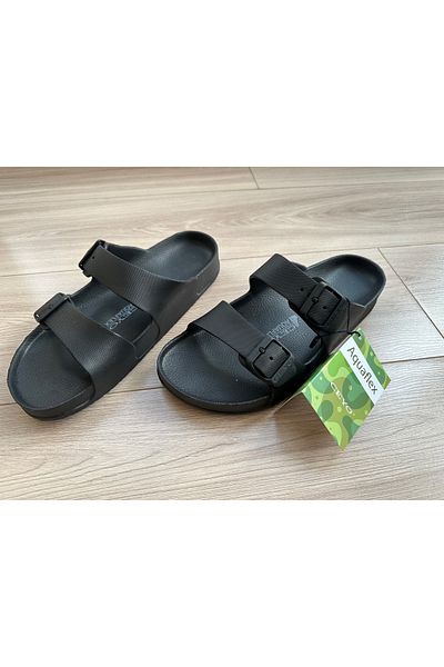 Ceyo MEN'S BLACK COLOR DOUBLE STRAP ORTHOPEDIC SOLE EVA SLIPPERS AQUAFLEX-M