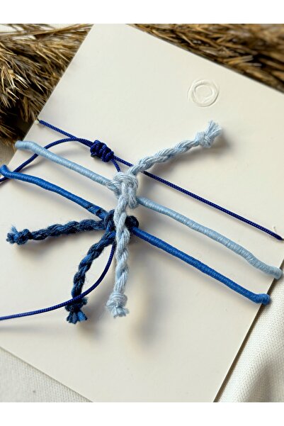 Atölye Merdiven Seramik 3 lü ip bileklik seti Mavi