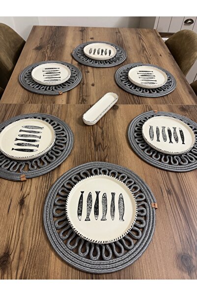 Namteks 6 Pieces 33x33 Jute, Ameriken Serving, Tablecloth, Supla Gift, with Dowerpot Gritirikot