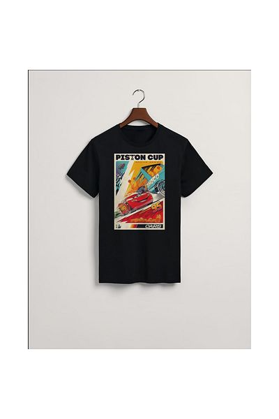 MarkaTurko Tricou unisex din bumbac pieptănat cu design special negru imprimat cu cupă cu piston 1205-94