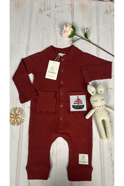Fox&Sky Organic Dark Red Baby Rompers - Boat Printed