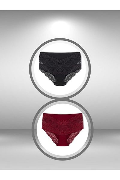 ŞahTan 2-Piece Large Size Cotton Bato Women's Panties with Lace Front and Back