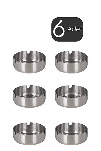 ŞEHRİMOSTARKIRK1 Metal Stainless Round Ashtray 6 Pcs Small Size