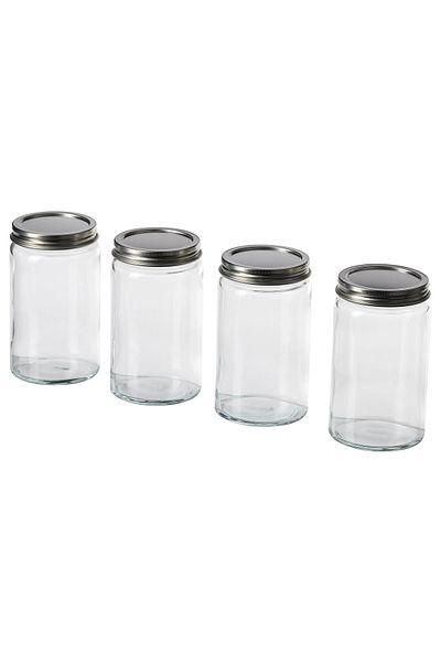 IKEA Cıtronhaj Glass-Stainless Steel 35 Cl Spice Jar 4 Pieces Large Size