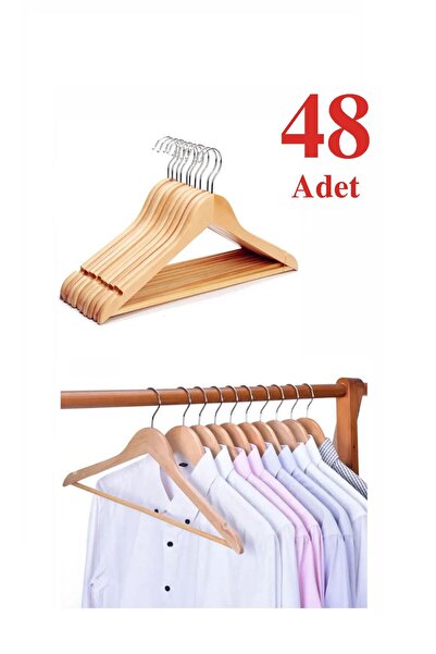 Mevsim Ticaret Ahşap Askı Elbise Askısı 48 Adetli Set