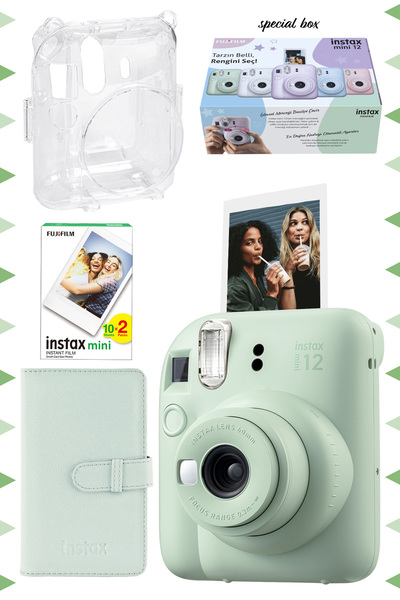 Fujifilm Instax mini 12 Yeşil Fotoğraf Makinesi-20'lu Film-Laporta Albüm ve Ş...