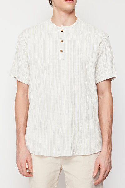 Trendyol Collection Lněná košile Ecru Oversize - TMNSS23GO00139