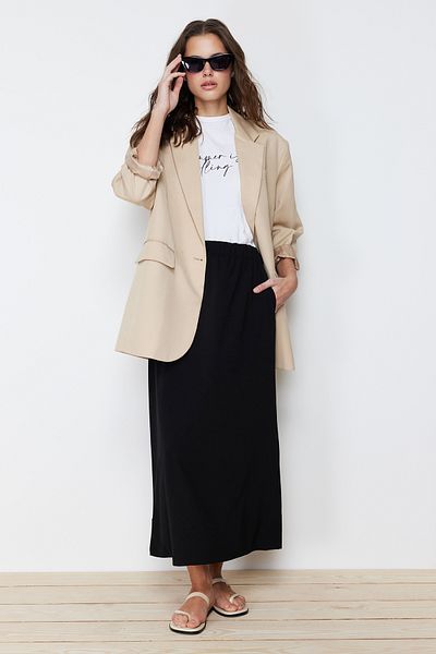 Trendyol Modest Fekete kötött szoknya - Zsebrészlet és rugalmas derékrész TCTSS24EE00006