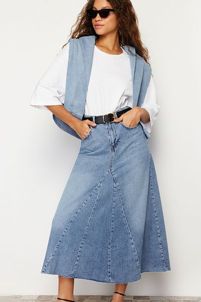 Trendyol Collection Синя джинсова спідниця максі з високою талією TWOSS24ET00012