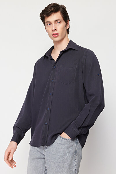 Trendyol Collection Темно-синій унісекс Зручний натуральний дихаючий 100% Lyocell Повсякденний Regular Fit Сорочка TMNSS24GO00025