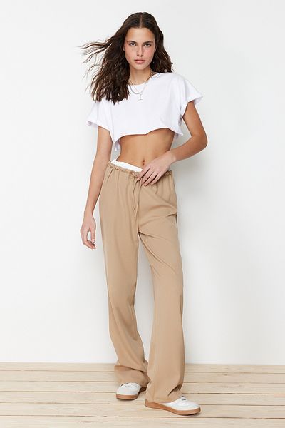 Trendyol Collection Mink Straight Cut Boxer Detailed Woven Trousers TWOSS24PL00066