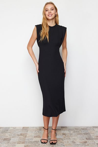Trendyol Collection Black Fitted Moon Sleeve Ribbed Flexible Midi Knitted Pencil Dress TWOSS24EL00187