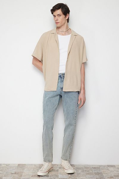 Trendyol Collection Καλοκαιρινό κοντομάνικο πουκάμισο Oversize λινό look - TMNSS24GO00019