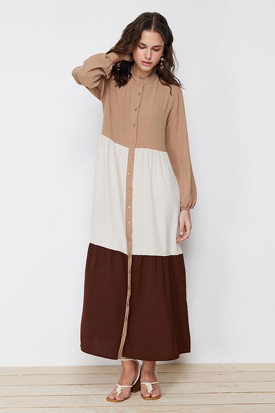 Trendyol Modest Μπεζ υφαντό φόρεμα TCTSS24EB00090