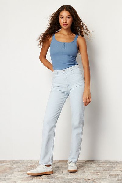 Trendyol Collection Ice Blue прямі джинси з високою талією TWOSS24JE00085