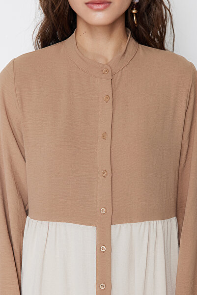 Trendyol Modest Beige Color Block Woven Dress TCTSS24EB00090