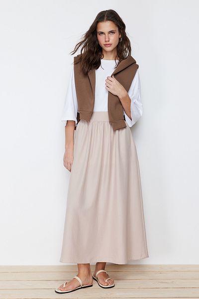 Trendyol Modest Beiger, schlichter, ausgestellter Webrock TCTSS24EE00004