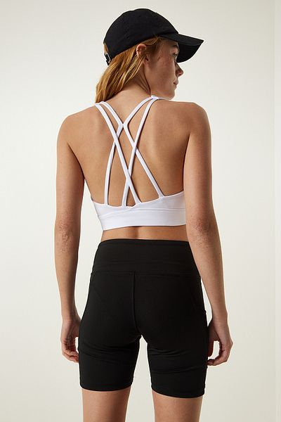 Happiness İstanbul Női fehér hátsó keresztszalagos kötött sportmelltartó OW00021
