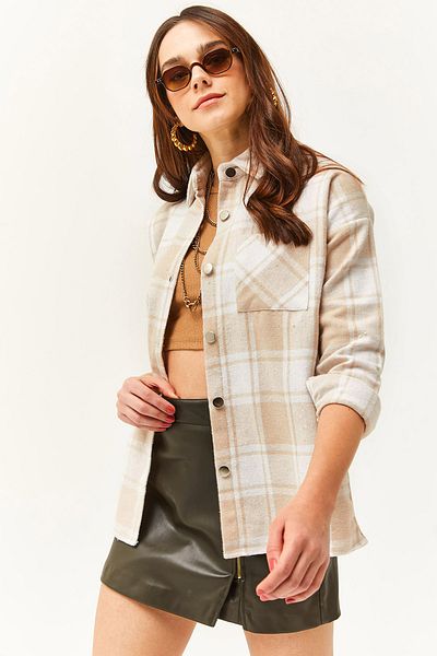 Olalook Жіночий товстий плед Lumberjack Gomlek GML19000736 з однією кишенею екрю Tas з товстим пледом GML19000736
