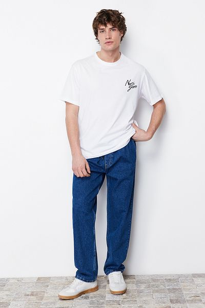 Trendyol Collection Біла футболка з розширеною горловиною з принтом 100 бавовна TMNSS20TS1099