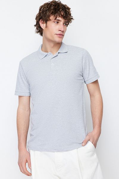 Trendyol Collection Polo-Shirt, grau, Slim Fit, kurze Ärmel, Knopfleiste, TMNSS20po0009