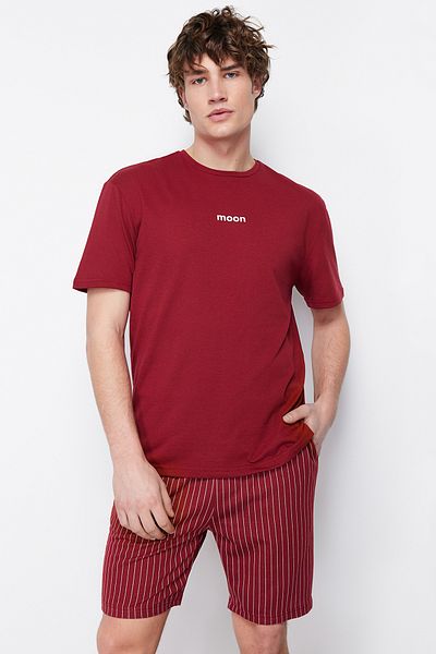 Trendyol Collection Sada letního pyžama Claret Red Regular Fit s kraťasy THMSS21PT1005