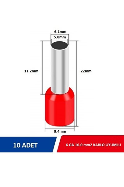 6 GA Kablo İçin Oto Amfi ve Blok Giriş Ucu 10 Adet
