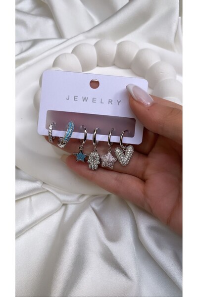 Accessories 6lı Set Çelik Kalpli/Yıldızlı Sembollü Küpe