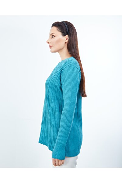 Elçelya Moda Tricot albastru pentru damă, cu decolteu în V, iarnă, pulover flexibil pentru mama