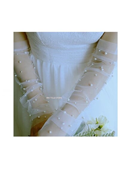 bbays new trend İnci Kumaş Gelin Eldiveni Parmaksız Eldiven Nikah Eldiveni ,N...