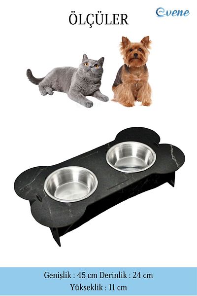 Evene Cat Food - 2 Steel Bowl Model Black Marble Food Bowl