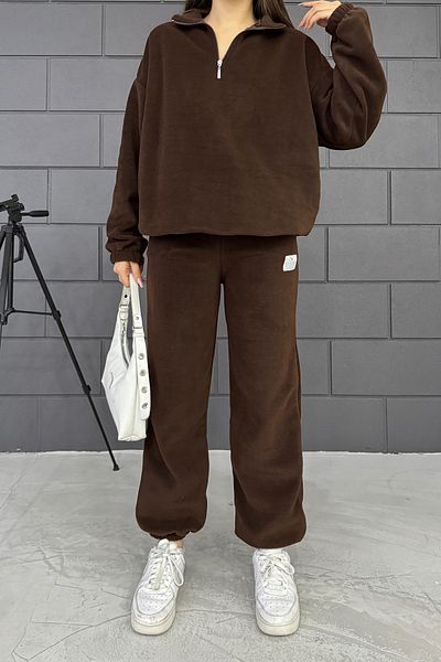 Sun Victoria Women's Polar Fabric Brown Oversize Tracksuit Set