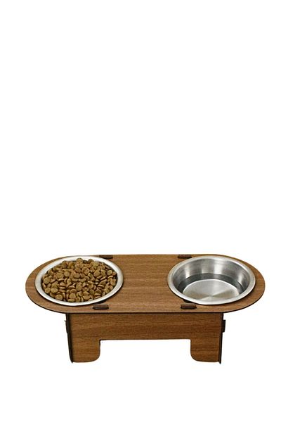 Evene 2 Steel Bowl Model Cat Food - Cat Water and Food Bowl 1 Walnut