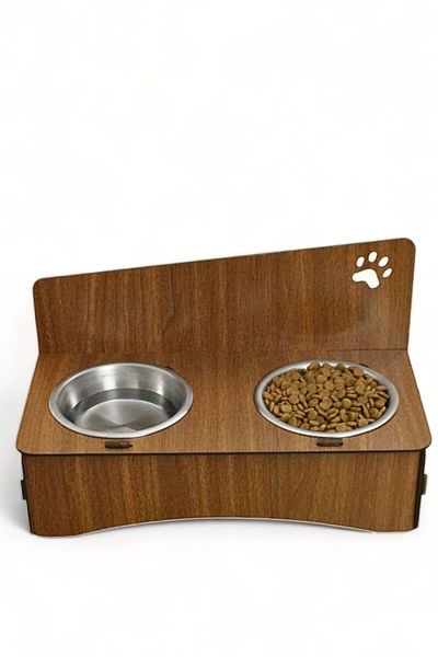 Evene 2 Steel Bowl Model Cat Food and Water Bowl - Food Bowl, 2 Walnut