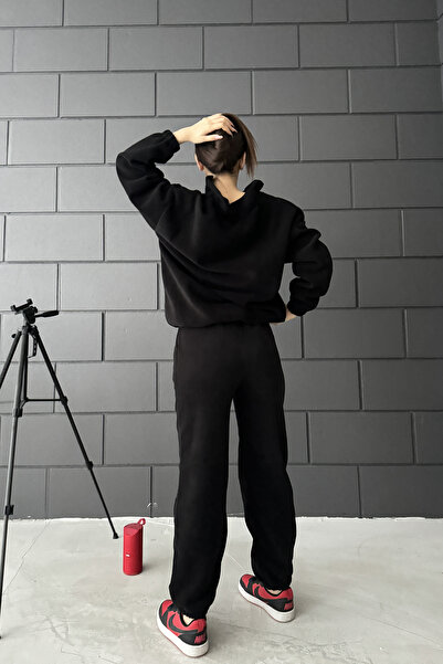 Sun Victoria Γυναικείο Σετ Φούτερ από Φλις Μαύρο Oversize