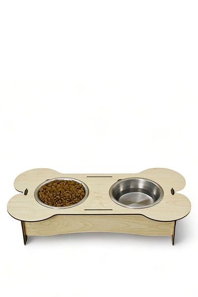 Evene 2 Steel Bowl Model - Cat Food, Water and Food Bowl 3 Light Oak